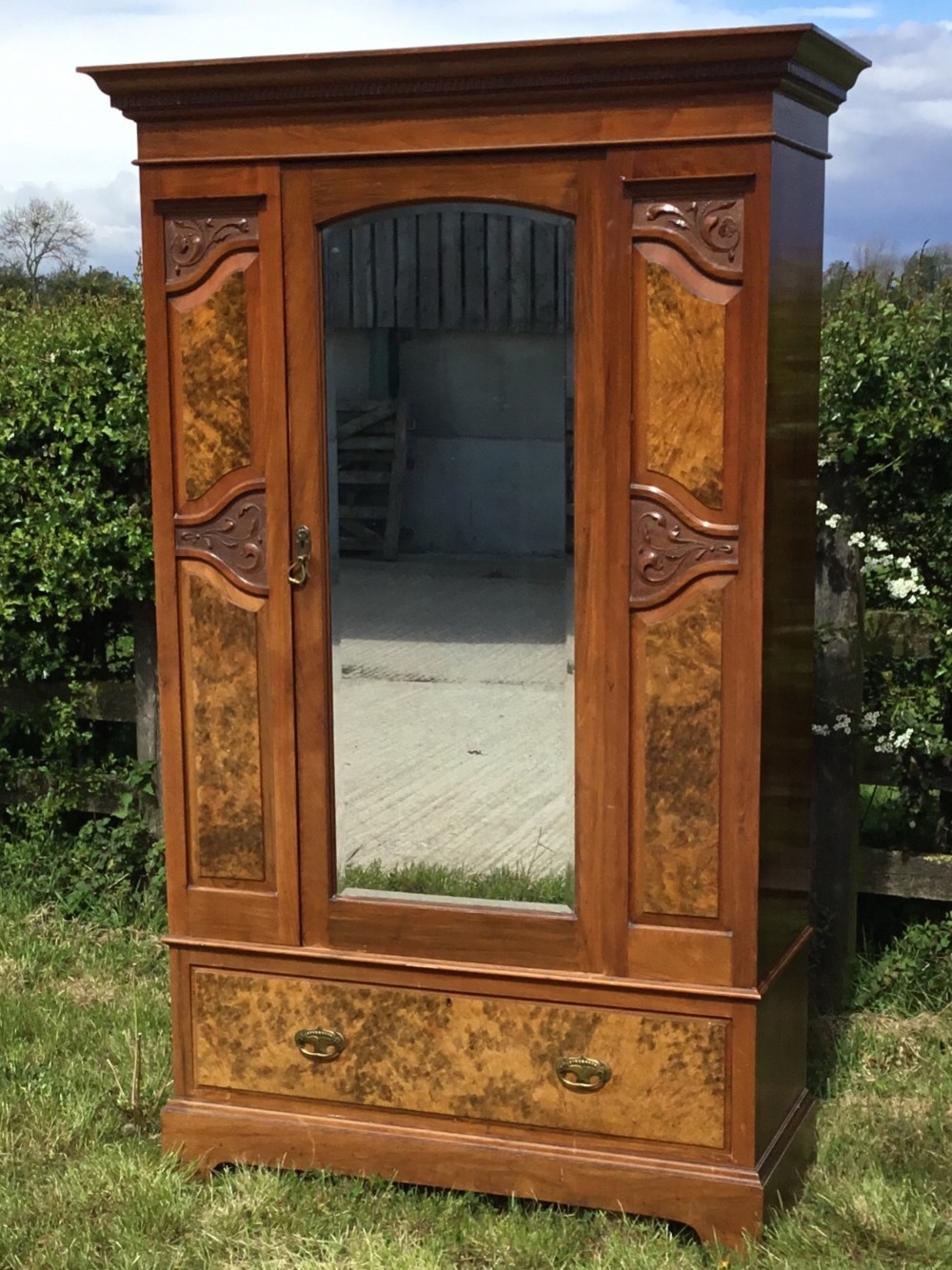 Victorian Mirror Door Walnut Wardrobe