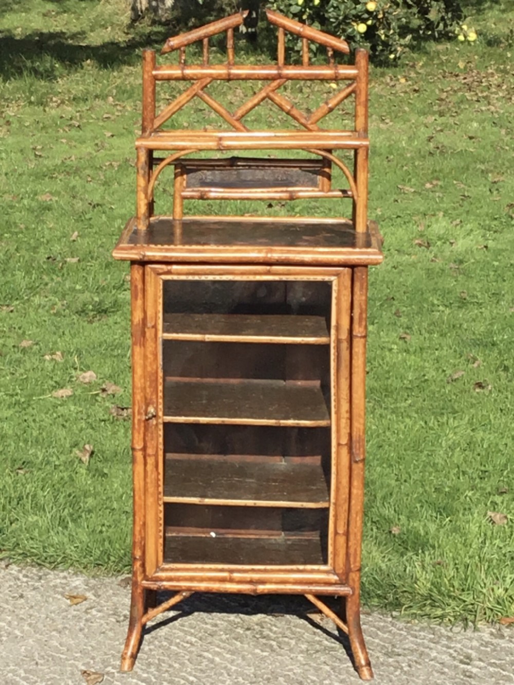 Victorian Bamboo Glass Front Music Cabinet'