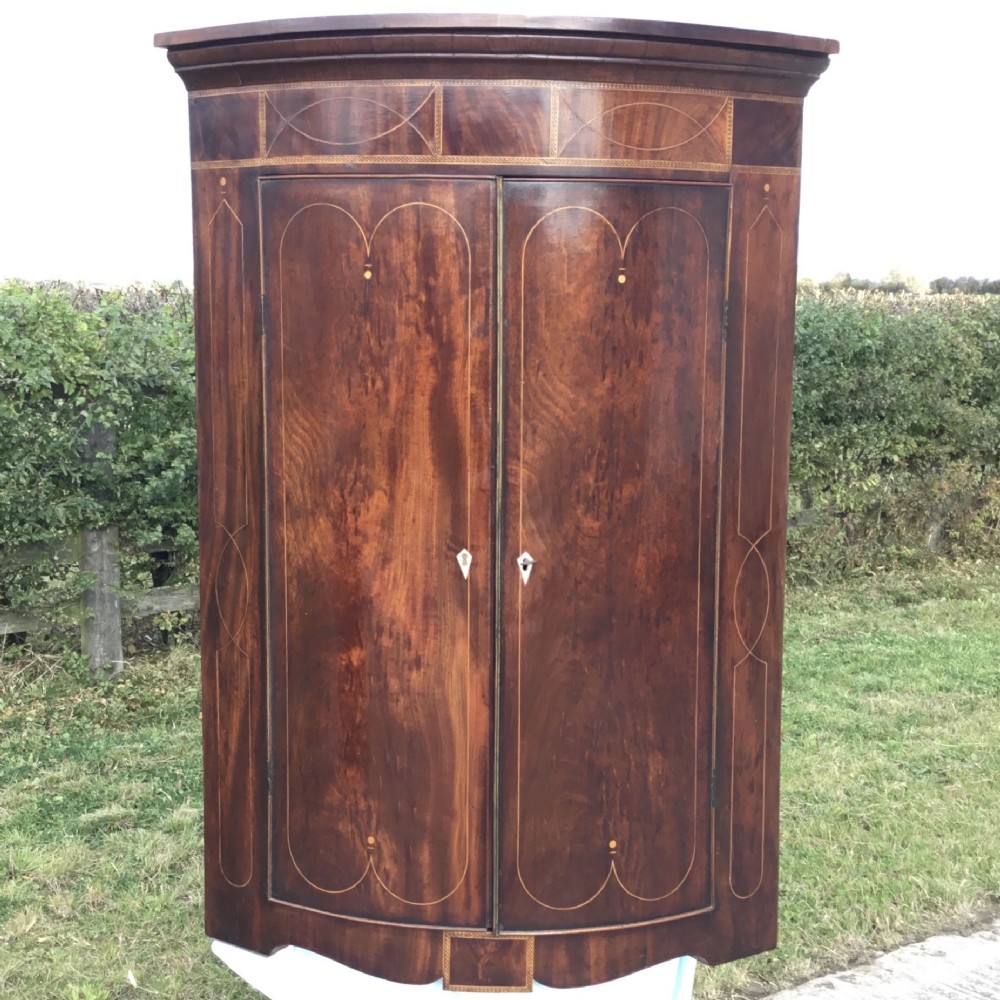 Fabulous George III Inlaid Bow Front Corner Cupboard 