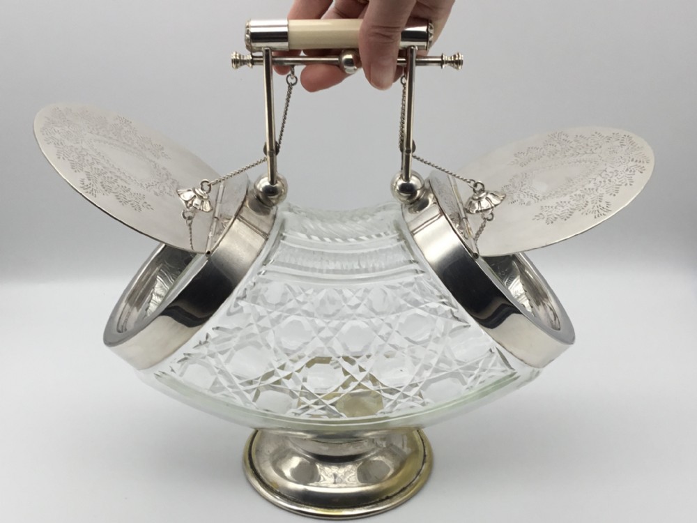 Etched Crystal & Silver Plated Double Ended Biscuit Barrel