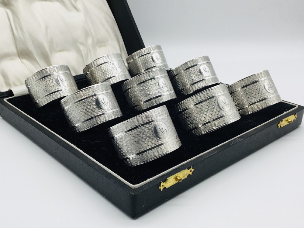 Fabulous Cased Set of 9 Silver Napkin Rings View VII