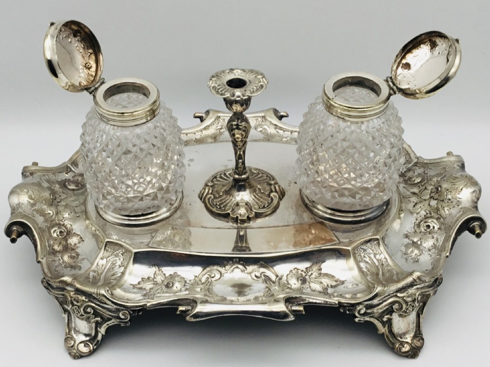 Victorian Rococo Silver Plated Ink Stand