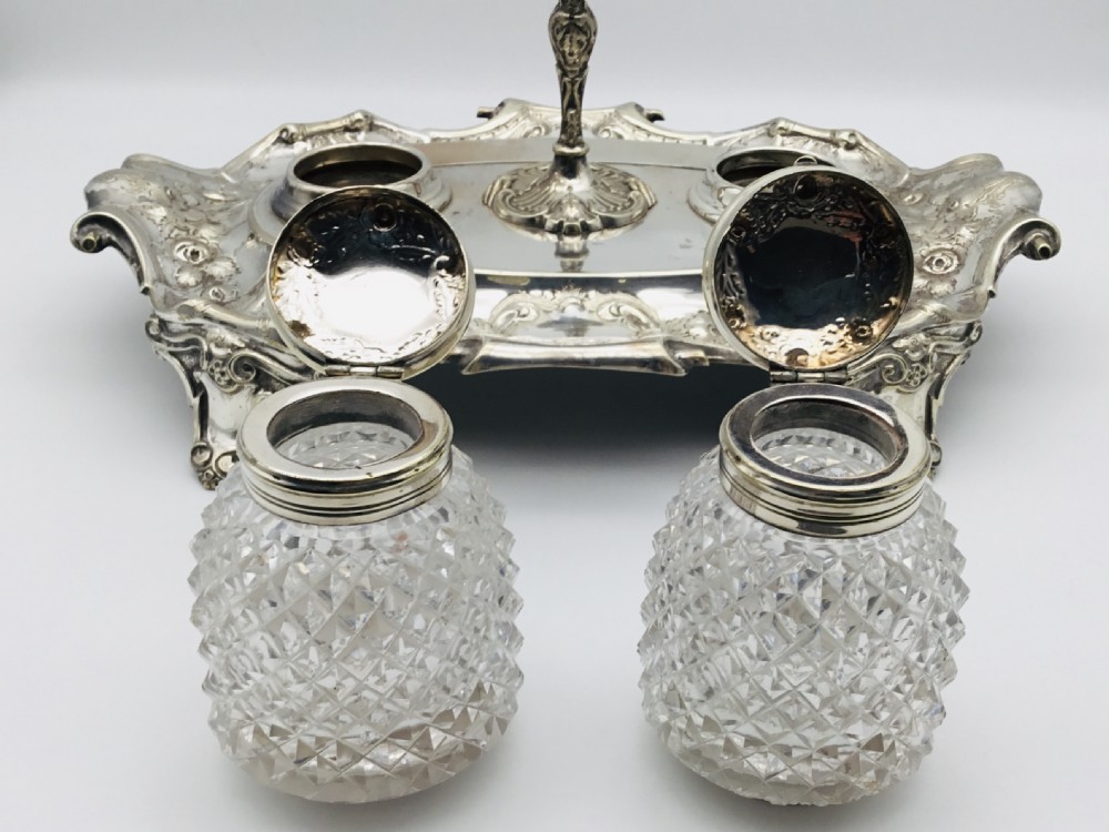 Victorian Rococo Silver Plated Ink Stand View IX