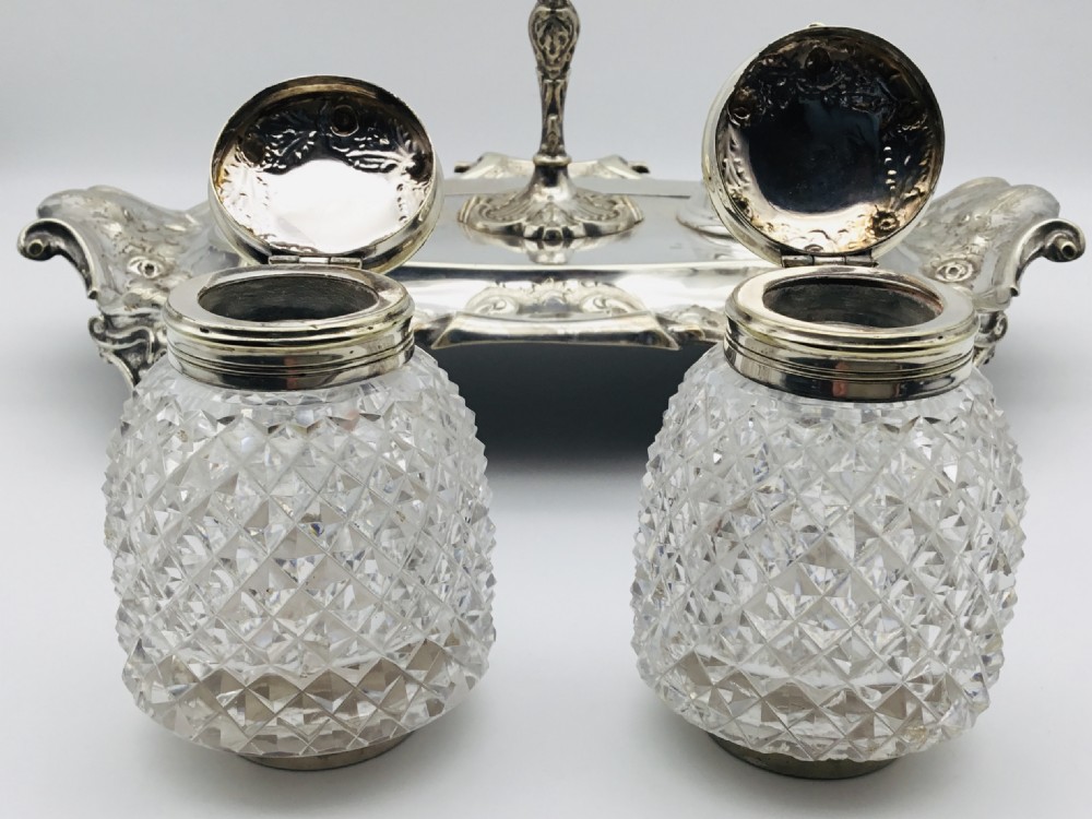 Victorian Rococo Silver Plated Ink Stand View X