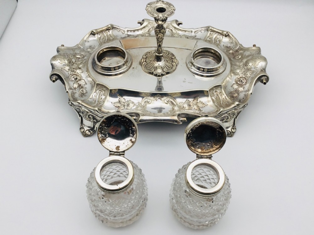 Victorian Rococo Silver Plated Ink Stand View XI