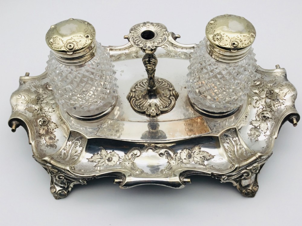 Victorian Rococo Silver Plated Ink Stand View XIII