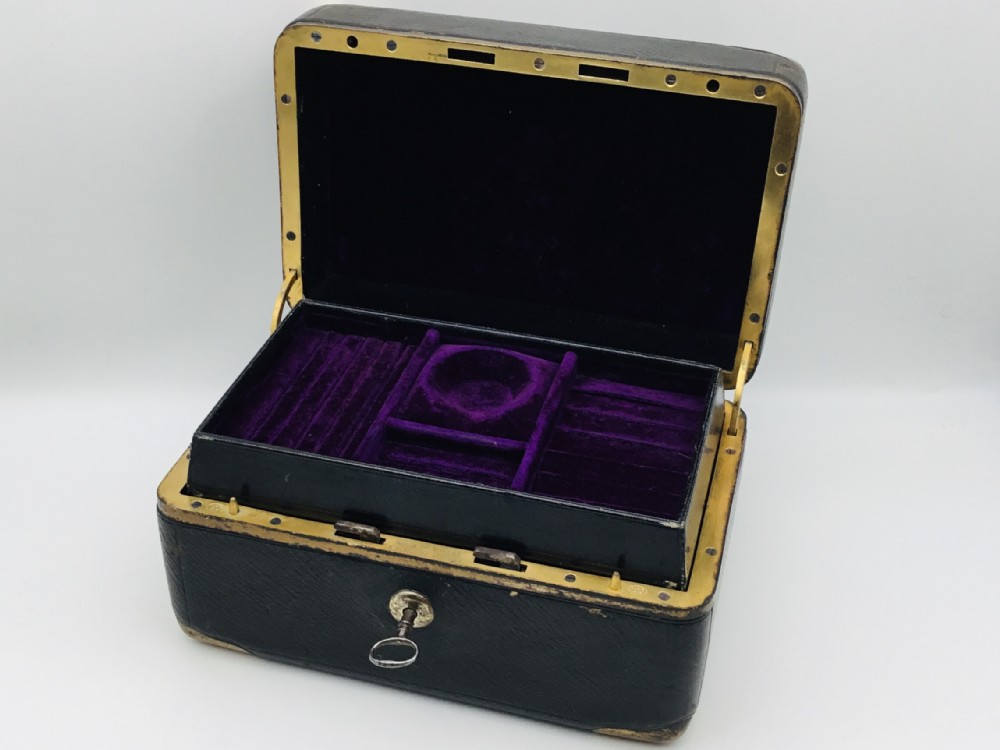 French Brass & Leather Jewel Case