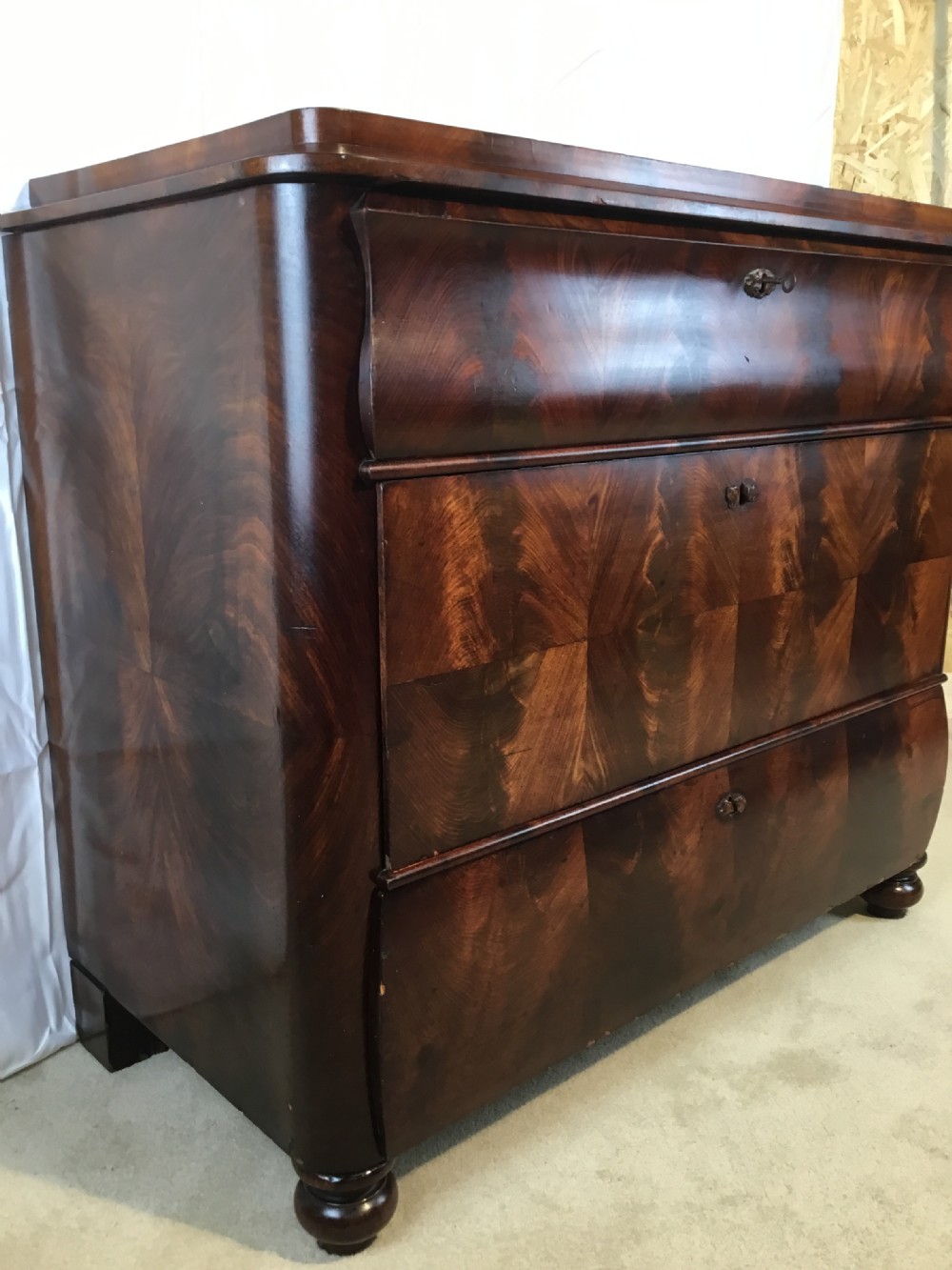 Biedermeier Flame Mahogany Chest of Drawers Circa 1840