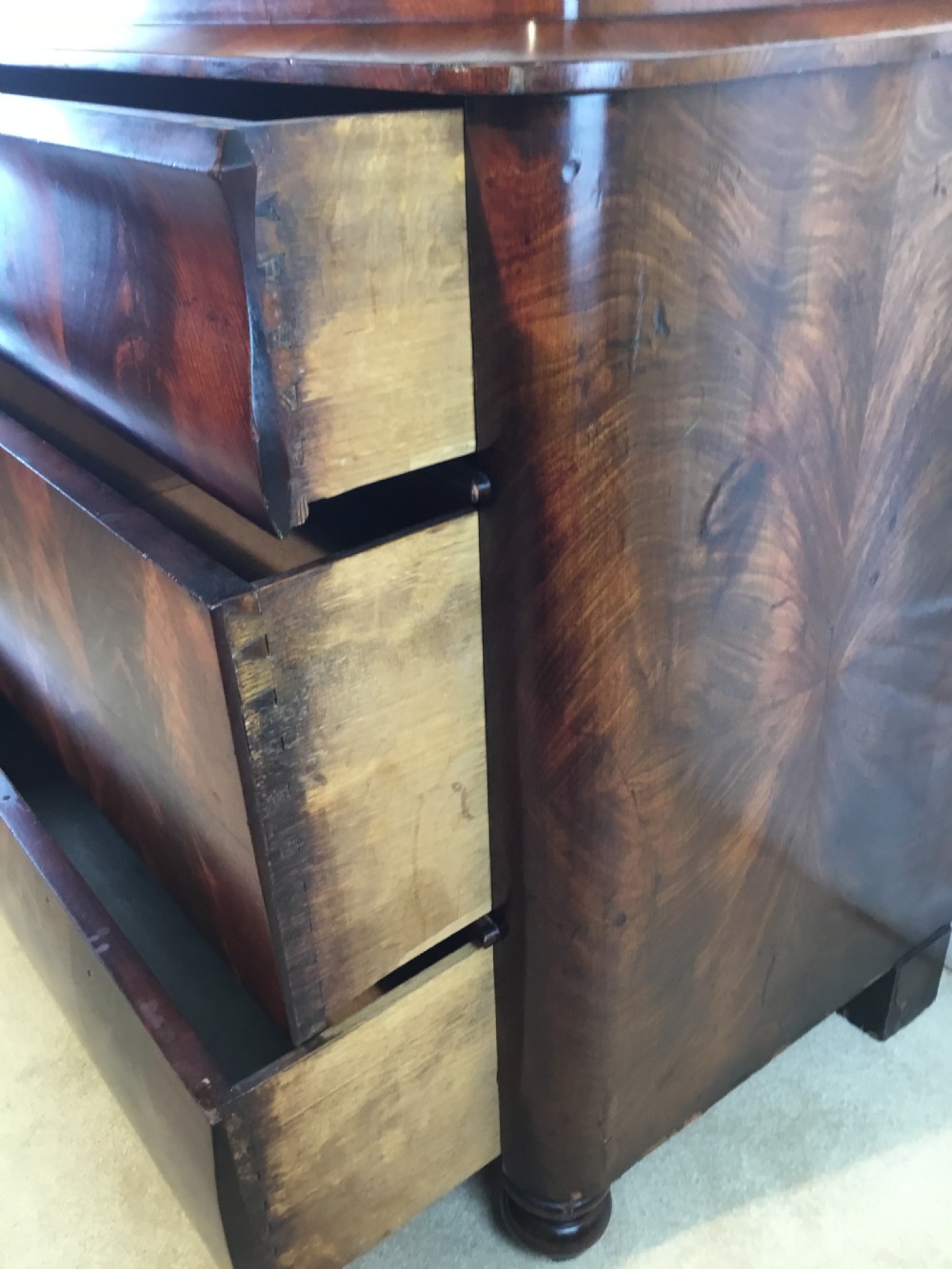 Biedermeier Flame Mahogany Chest of Drawers Circa 1840 View XI