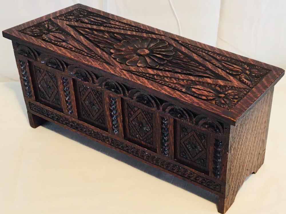 Apprentice Carved Four Panel Coffer Trinket Box View VIII