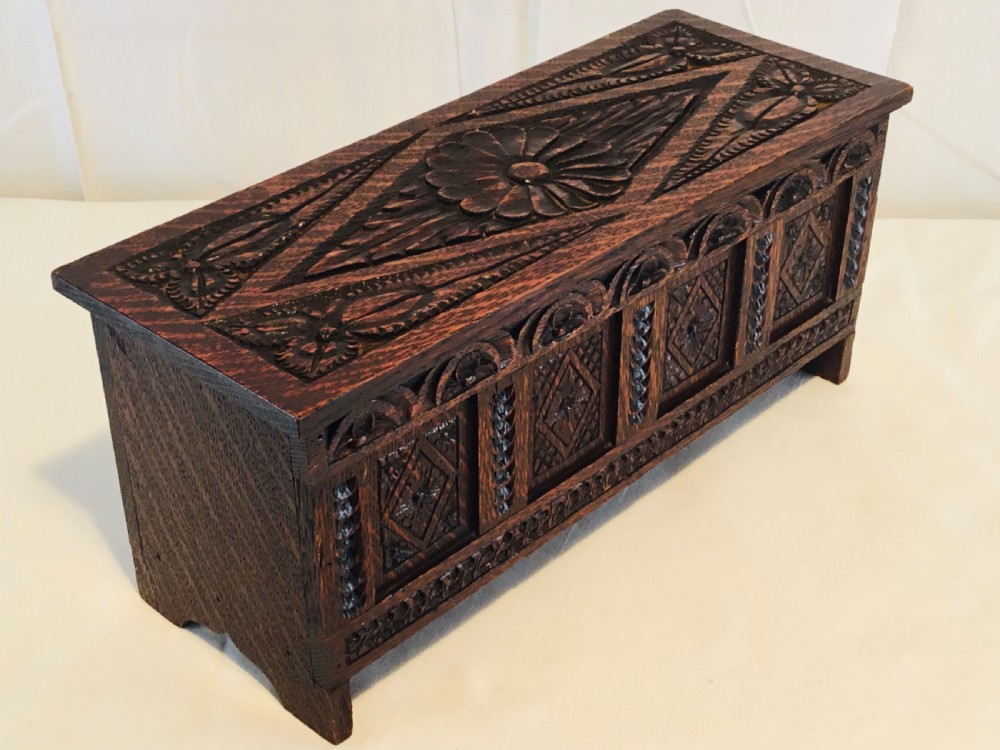 Apprentice Carved Four Panel Coffer Trinket Box View IX