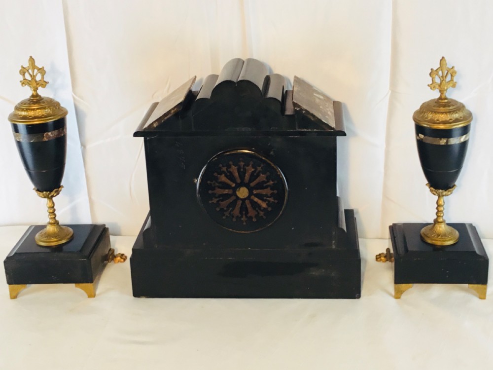 Victorian Garniture Clock Set, Slate, Marble & Gilt View VI