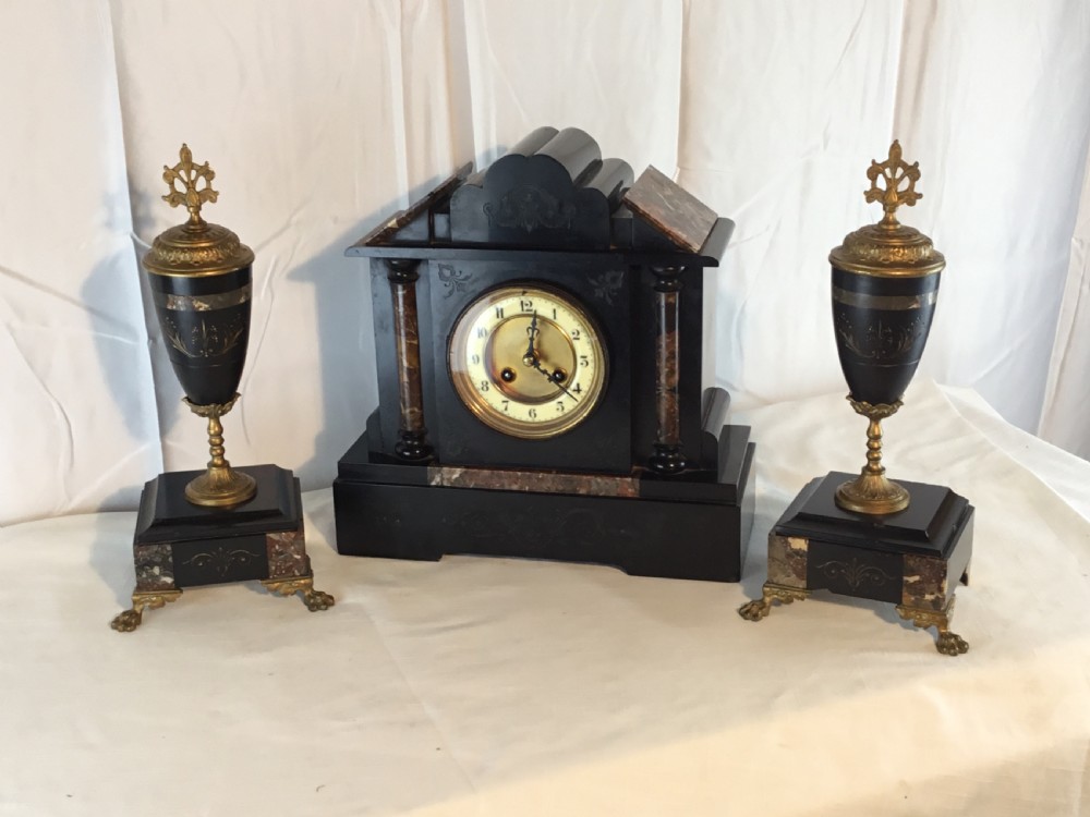 Victorian Garniture Clock Set, Slate, Marble & Gilt View VII