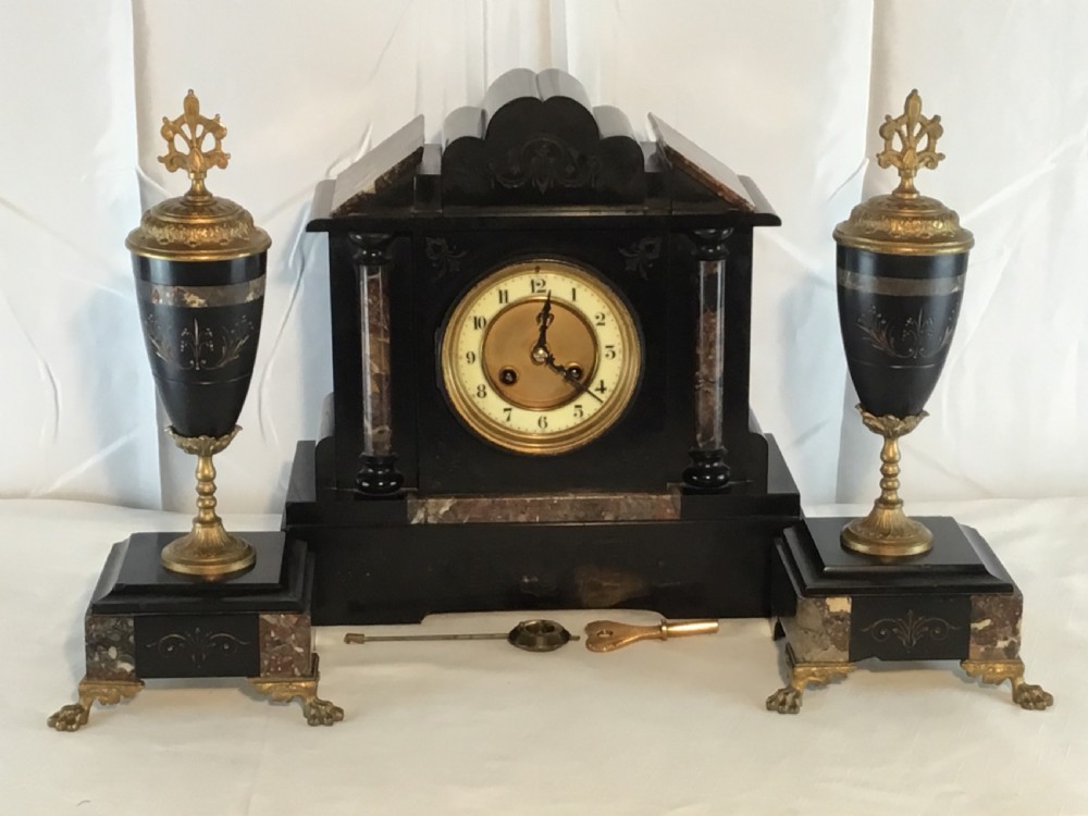 Victorian Garniture Clock Set, Slate, Marble & Gilt View XII