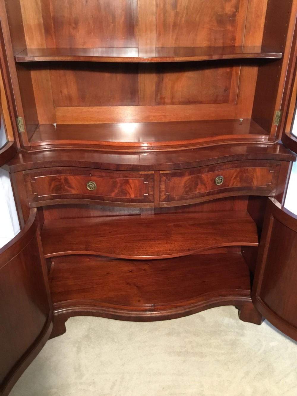 Superb Edwardian Serpentine Fronted Bookcase on Cupboard View VIII