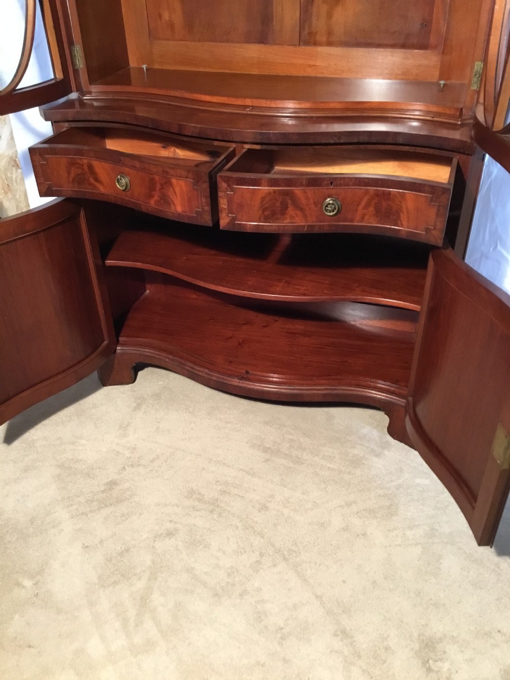 Superb Edwardian Serpentine Fronted Bookcase on Cupboard View IX