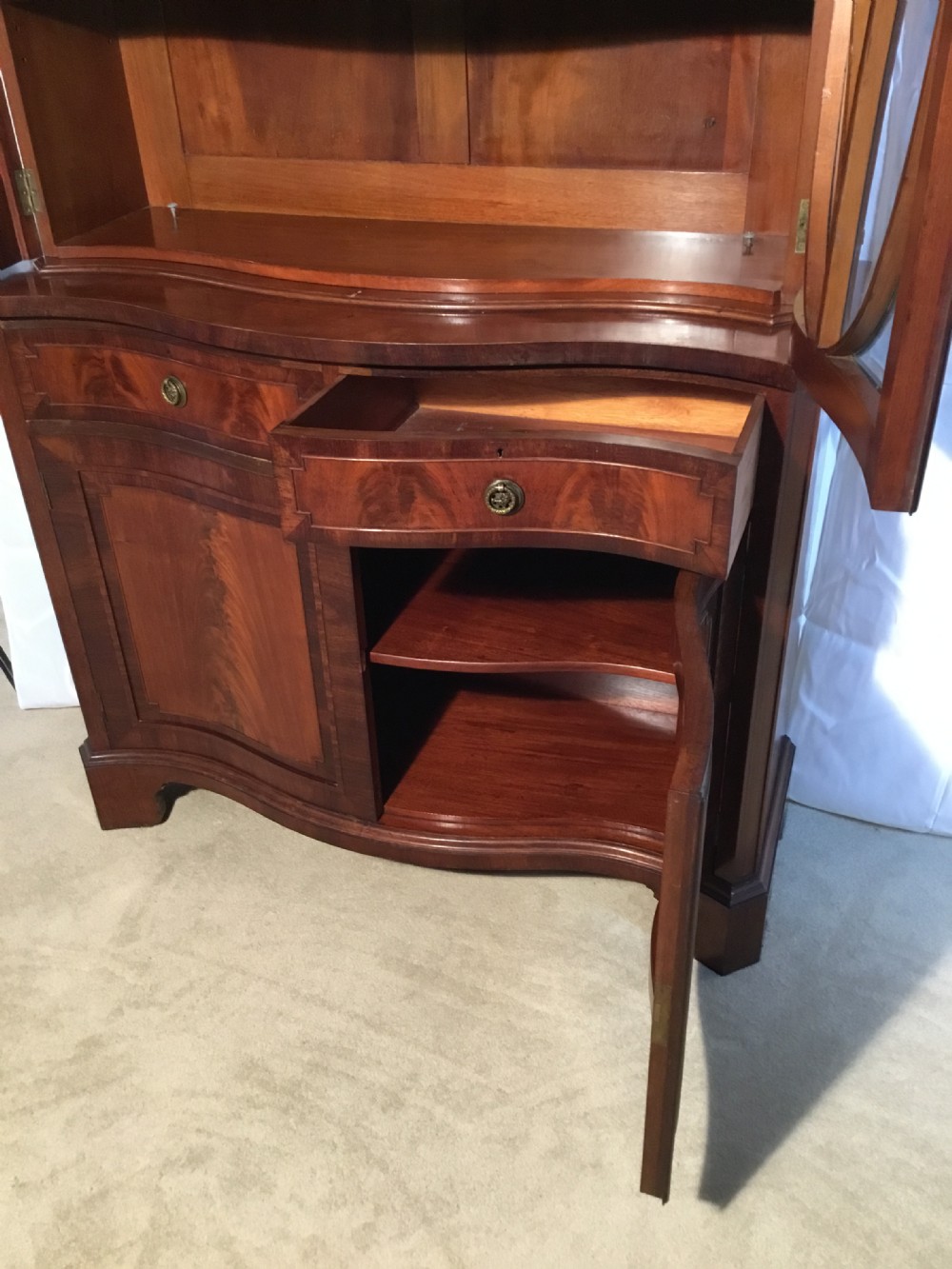 Superb Edwardian Serpentine Fronted Bookcase on Cupboard View X