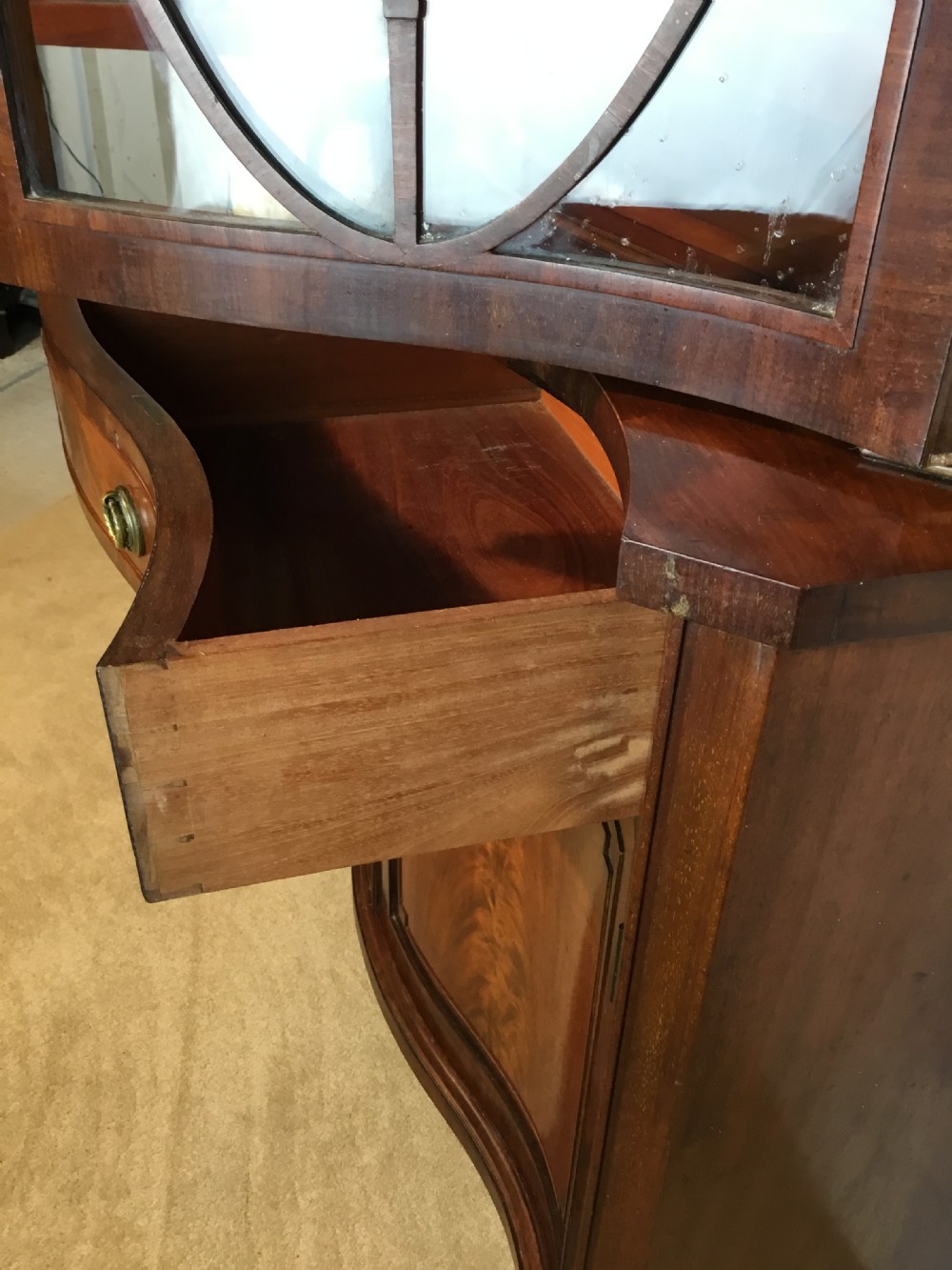 Superb Edwardian Serpentine Fronted Bookcase on Cupboard View XI