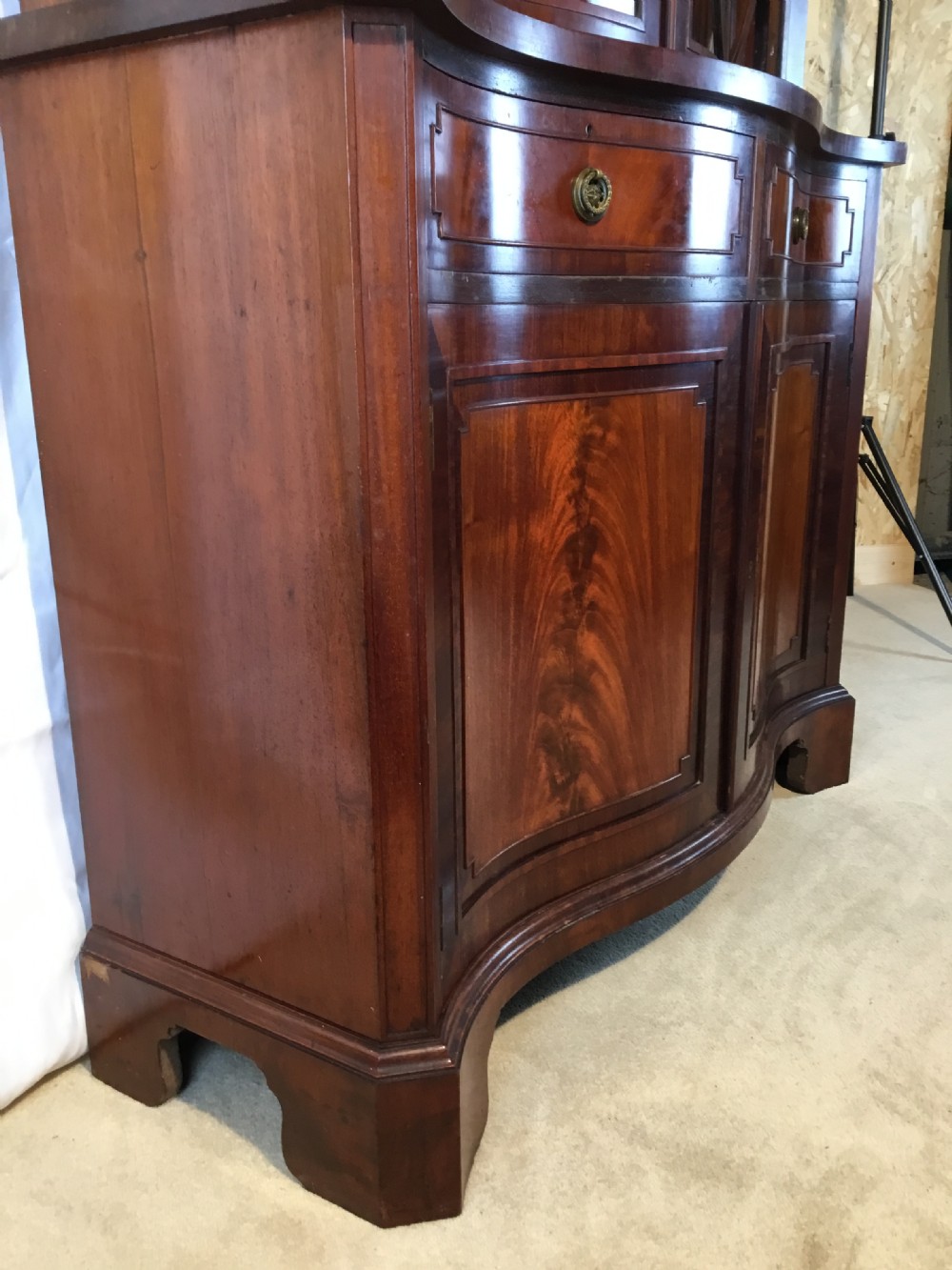 Superb Edwardian Serpentine Fronted Bookcase on Cupboard View XII