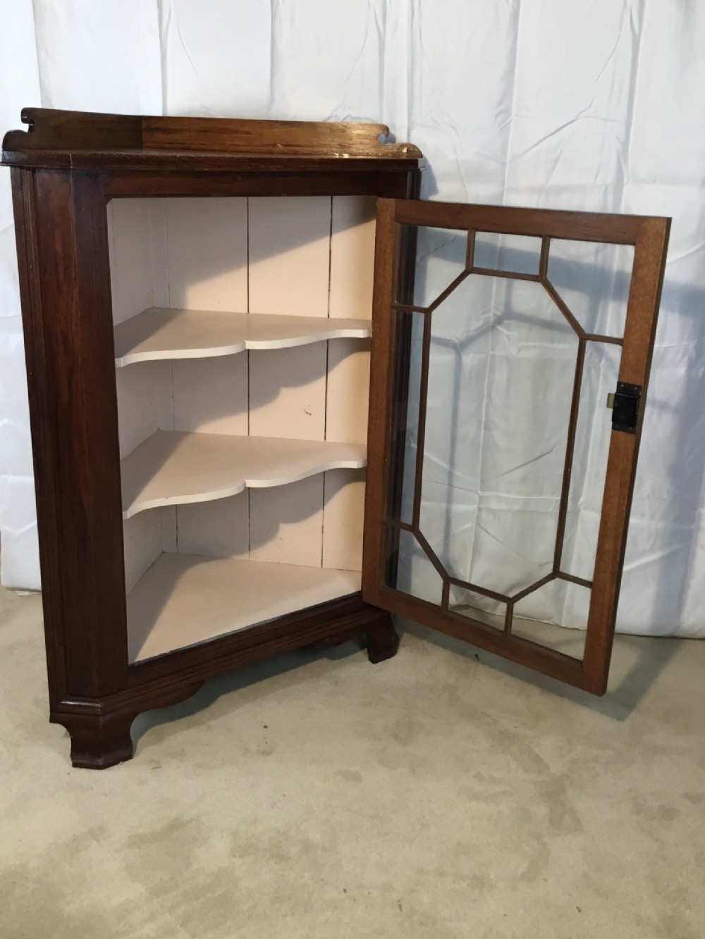 Floor Standing Glazed Oak Corner Cabinet 19th Century