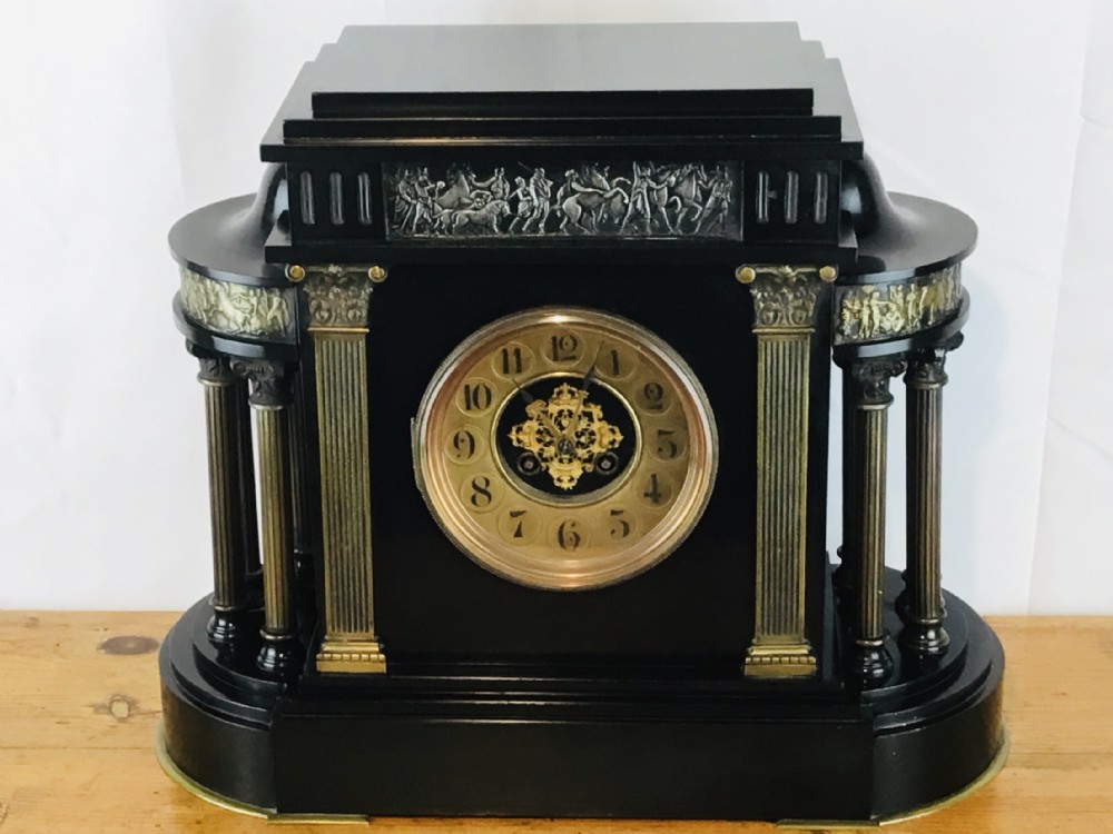 Large Slate Mantel Clock in style of Greek Temple
