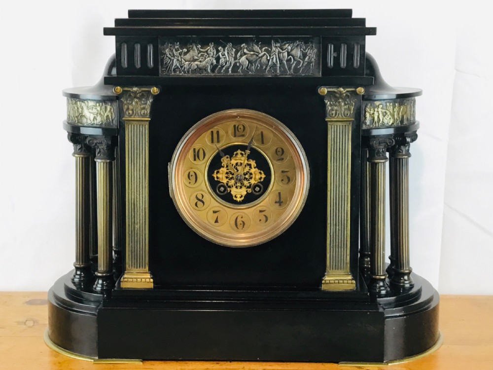 Large Slate Mantel Clock in style of Greek Temple View III