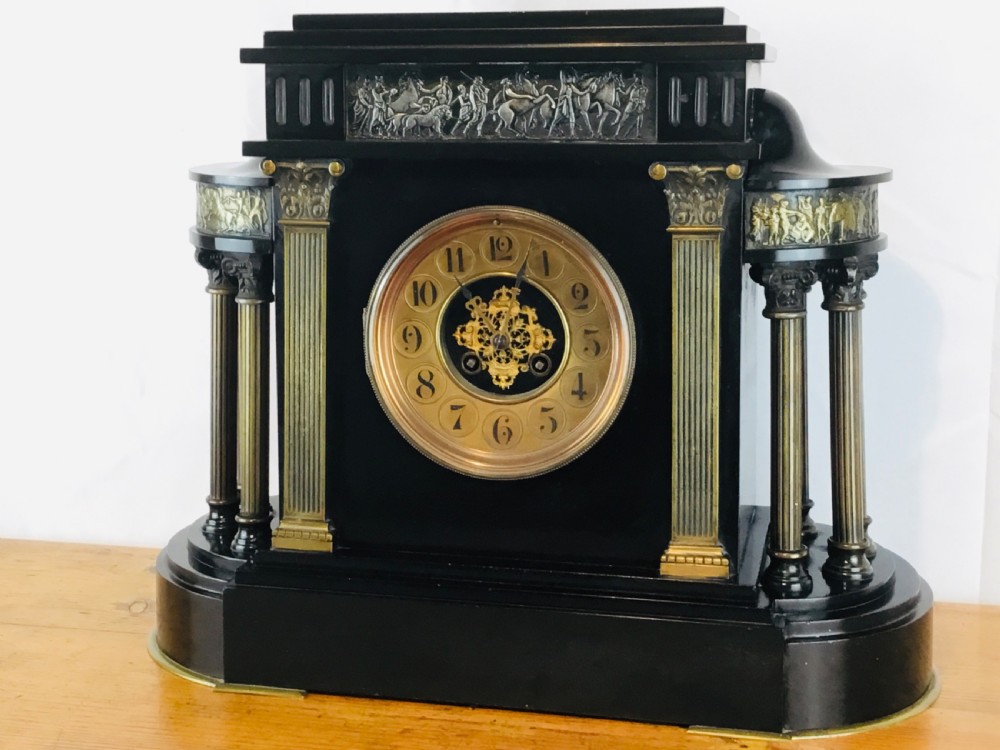 Large Slate Mantel Clock in style of Greek Temple View V