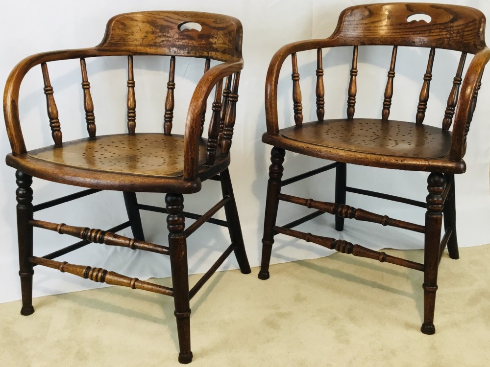 Pair Edwardian Oak Tub Chairs