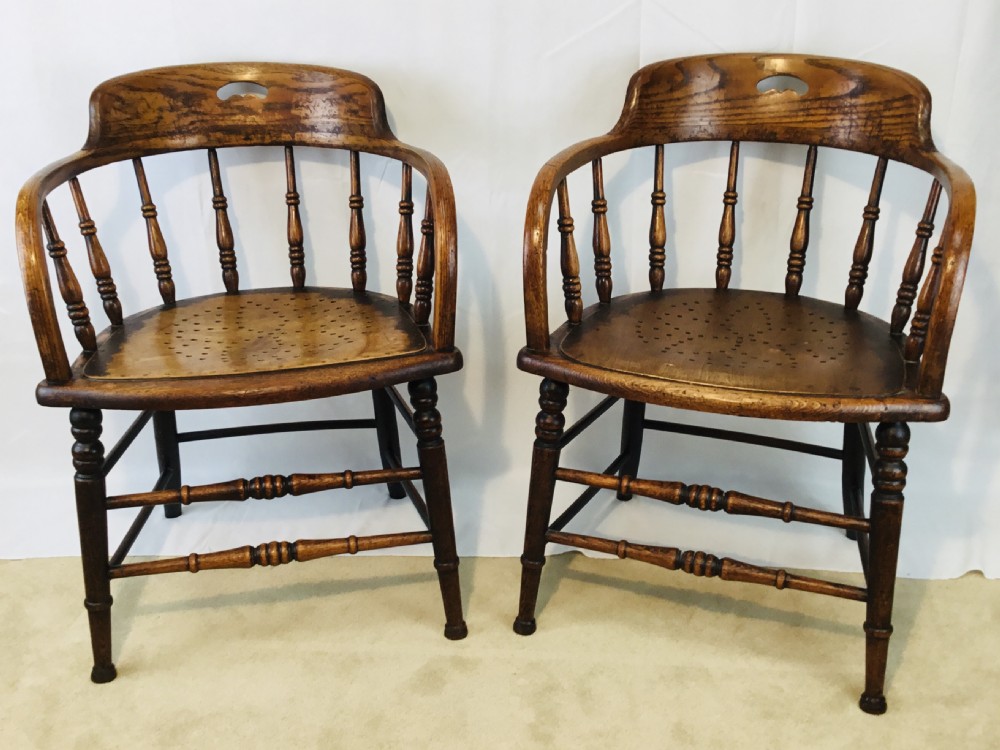 Pair Edwardian Oak Tub Chairs View II