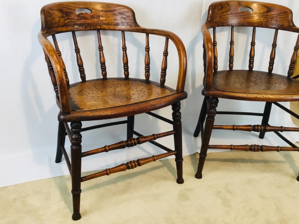 Pair Edwardian Oak Tub Chairs View III
