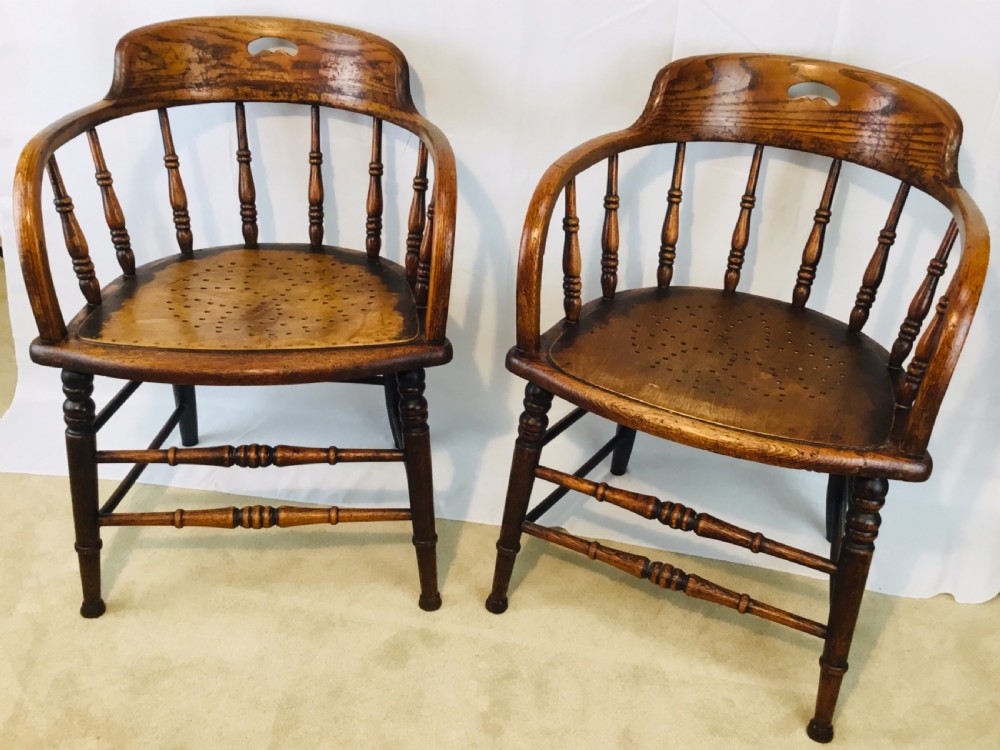 Pair Edwardian Oak Tub Chairs View IV