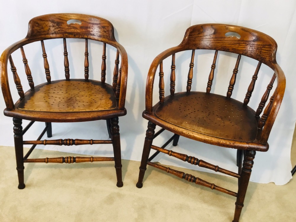 Pair Edwardian Oak Tub Chairs View V