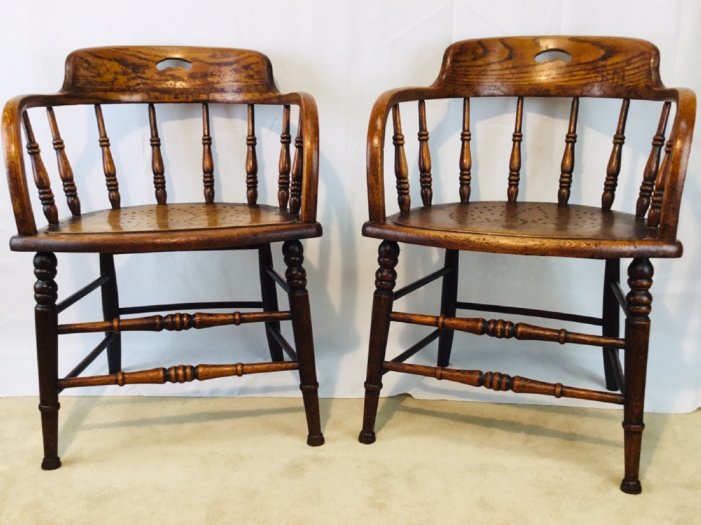 Pair Edwardian Oak Tub Chairs View VI