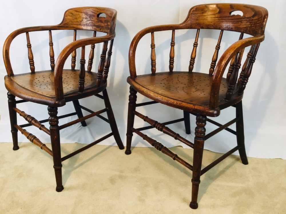 Pair Edwardian Oak Tub Chairs View VIII