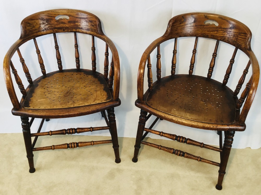 Pair Edwardian Oak Tub Chairs View XII