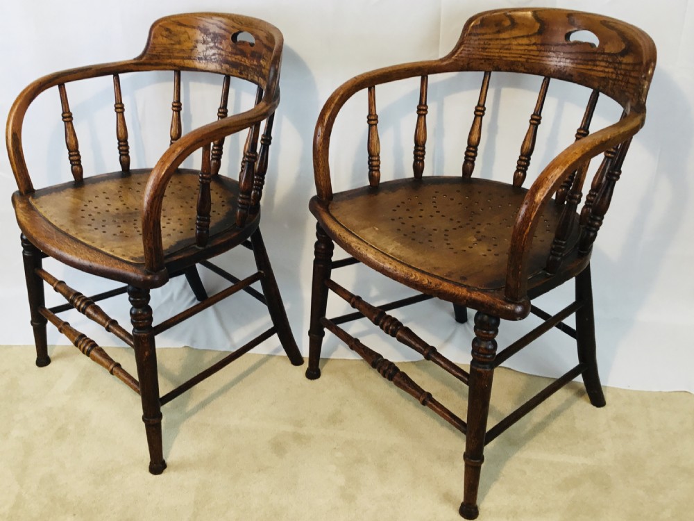 Pair Edwardian Oak Tub Chairs View XIII