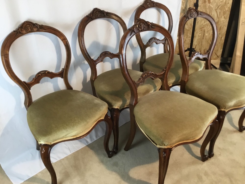 Set of Six Walnut Victorian  Balloon Back Dining Chairs View VI