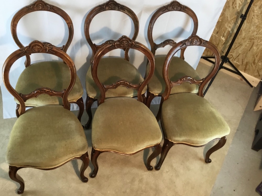 Set of Six Walnut Victorian  Balloon Back Dining Chairs View VIII