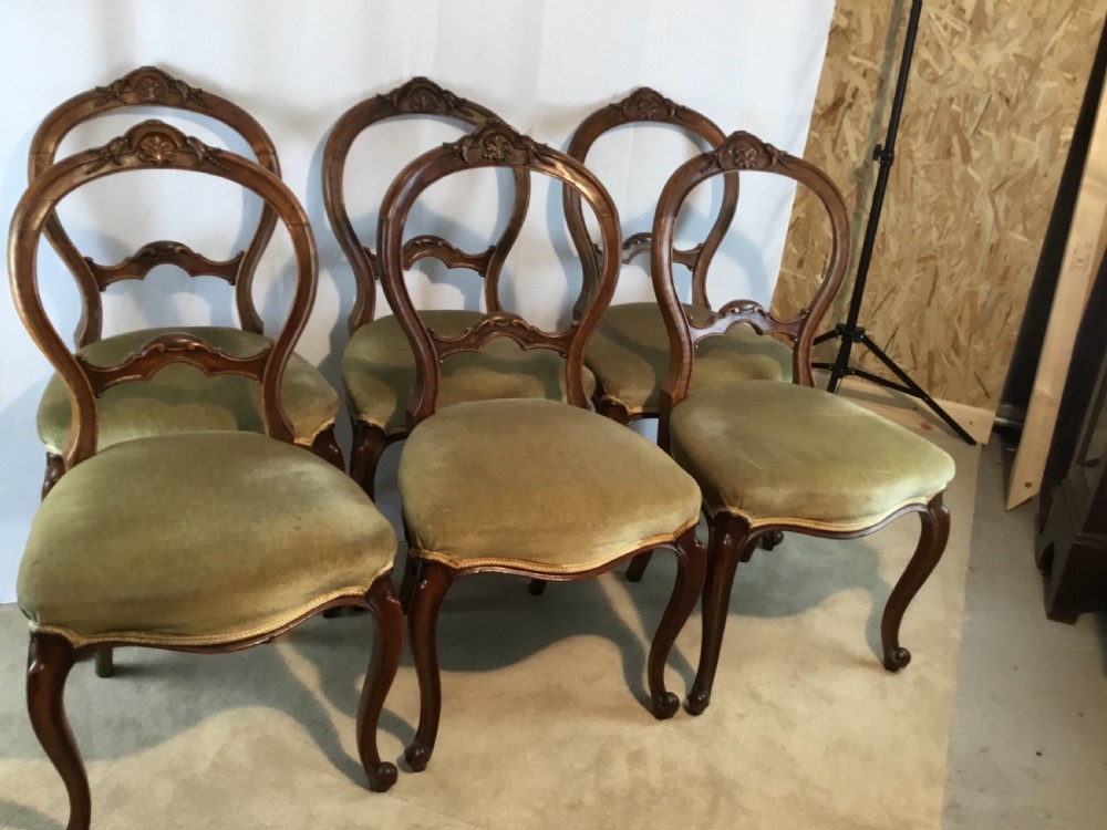 Set of Six Walnut Victorian  Balloon Back Dining Chairs View IX