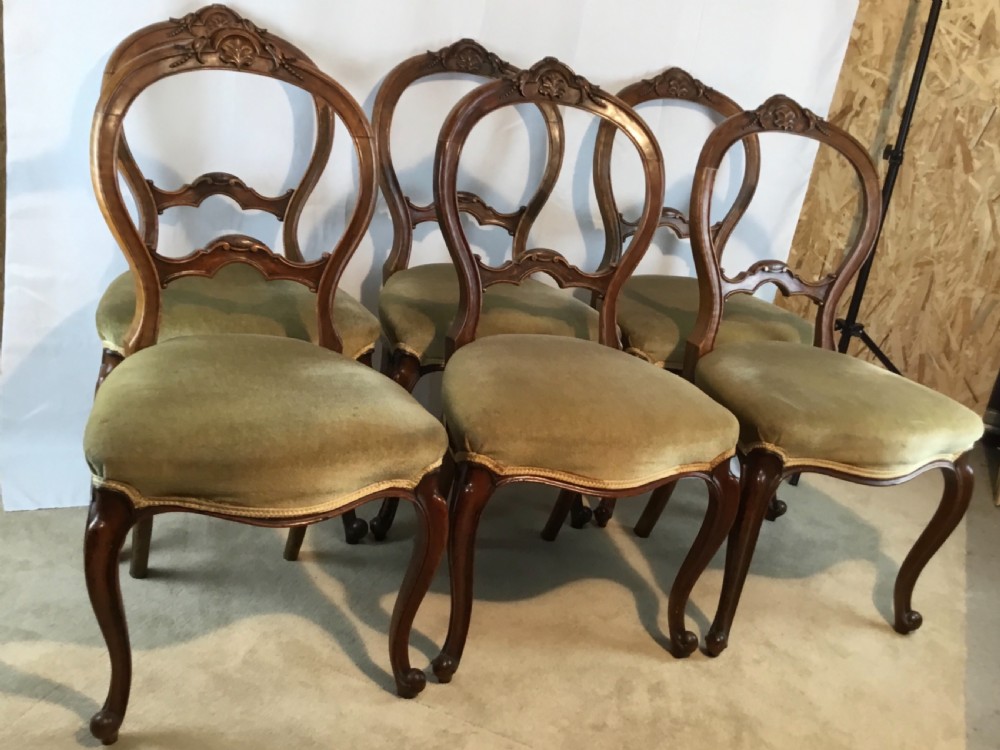 Set of Six Walnut Victorian  Balloon Back Dining Chairs View X