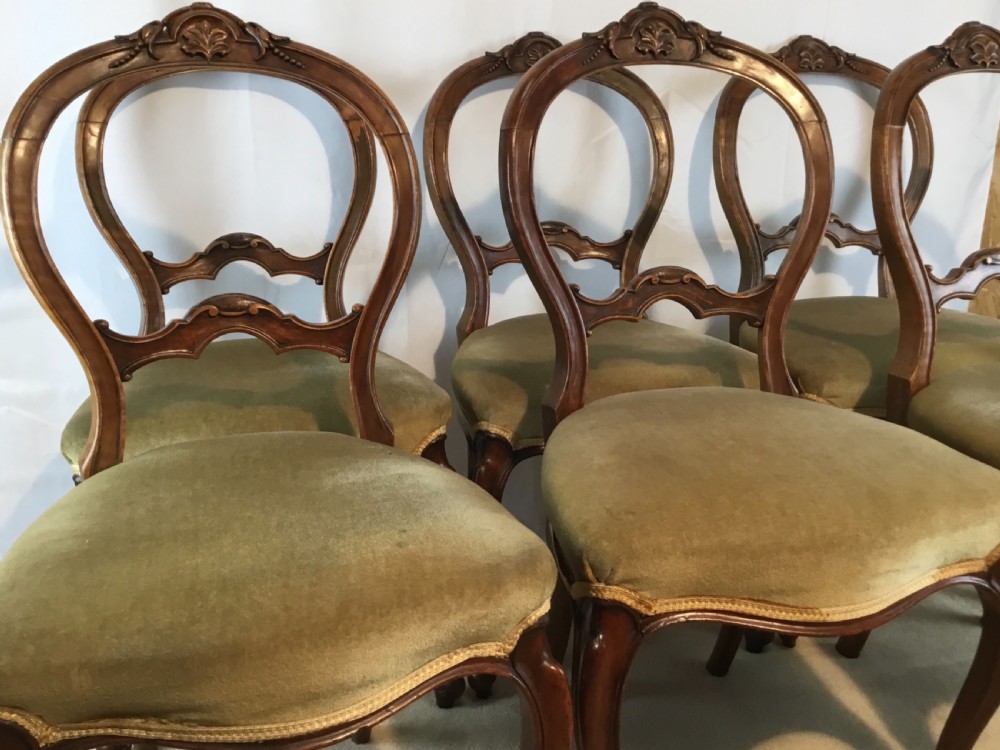 Set of Six Walnut Victorian  Balloon Back Dining Chairs View XI