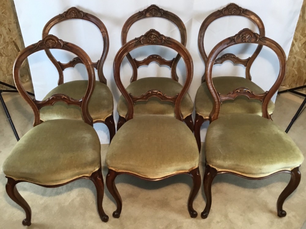 Set of Six Walnut Victorian  Balloon Back Dining Chairs View XII