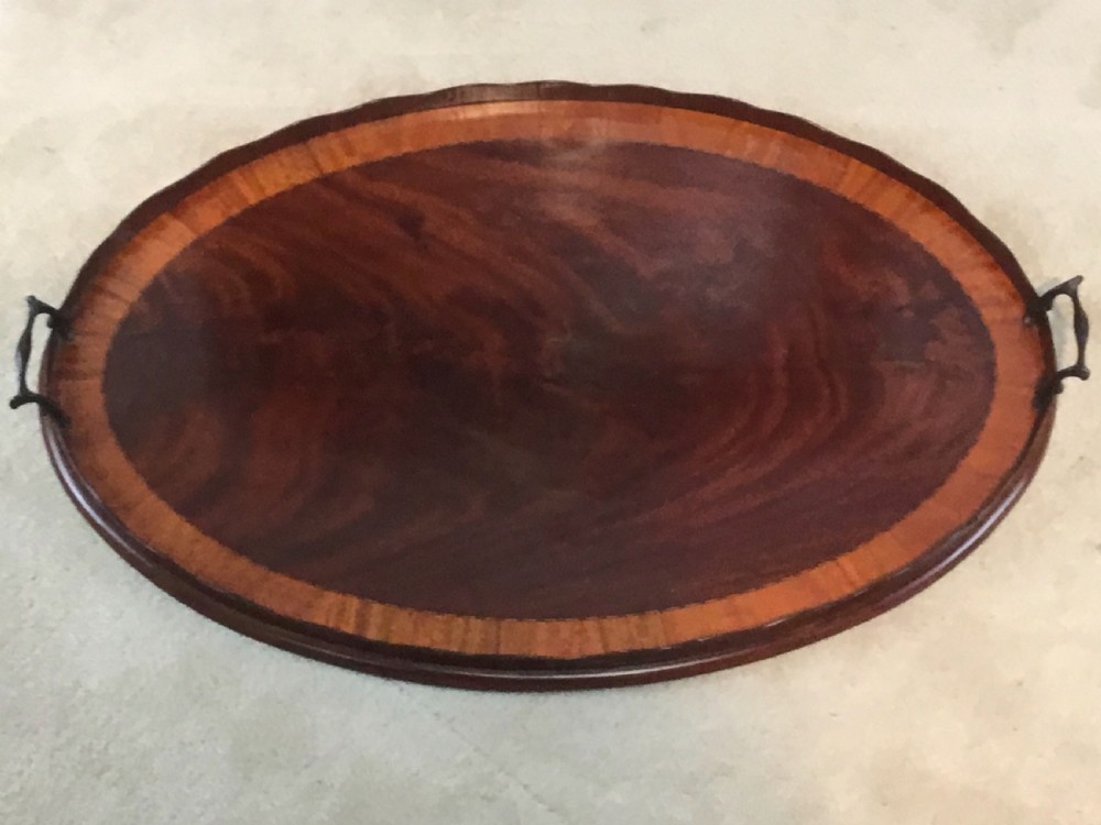 Flame Mahogany Satinwood Banded Gallery Serving Tray View VI