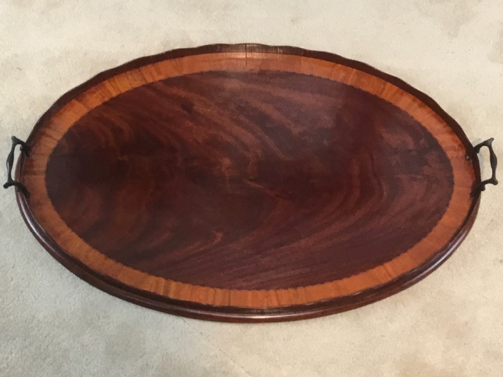 Flame Mahogany Satinwood Banded Gallery Serving Tray View VII