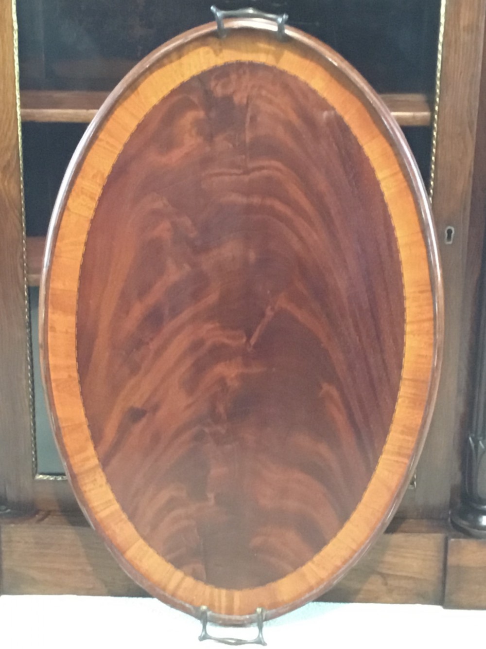 Flame Mahogany Satinwood Banded Gallery Serving Tray
