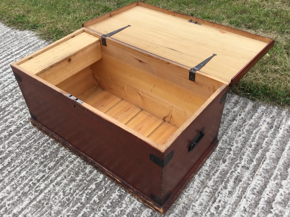 Victorian Original Pine Blanket Chest With Candle Box
