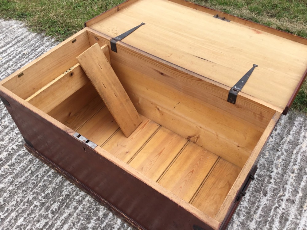 Victorian Original Pine Blanket Chest With Candle Box View V
