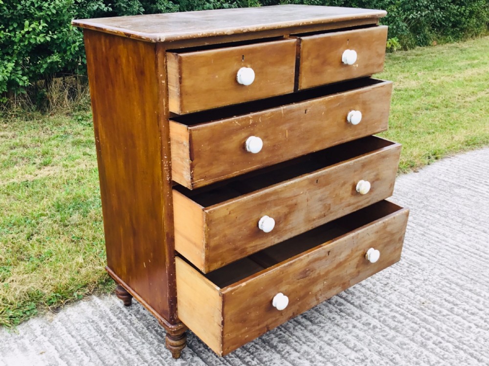 Ceramic Handled Victorian Stained Chest of Drawers