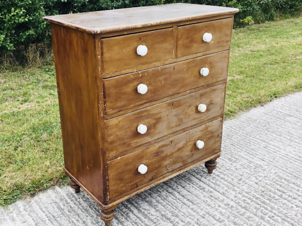 Ceramic Handled Victorian Stained Chest of Drawers View II