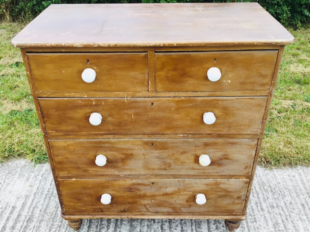 Ceramic Handled Victorian Stained Chest of Drawers View IV